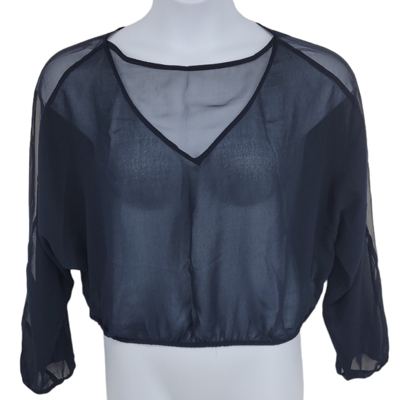 I Love H81 Sheer Bat Wing Crop Top Size L - Picture 1 of 8